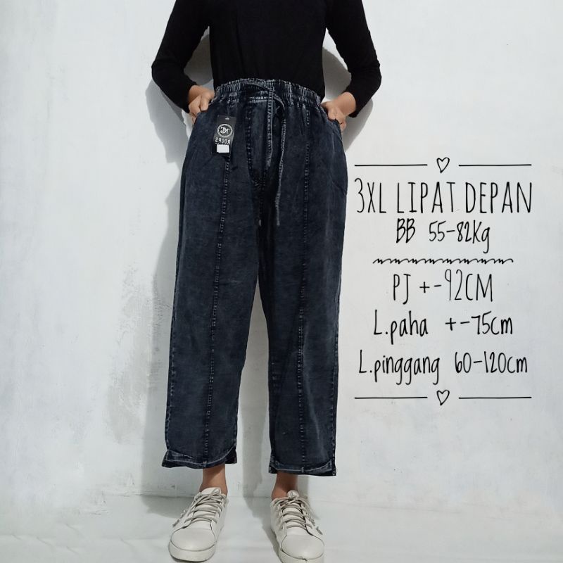 (COD)Celana Jeans Wanita Jumbo Baggypants Lipat 3XL BB 55-80Kg/Celana Boyfriend Wanita Jeans Jumbo L