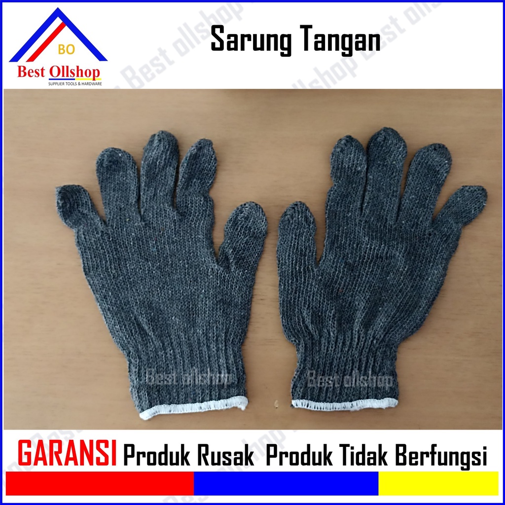 Sarung Tangan Safety Tukang Bangunan / Sarung Tangan Kain Katun Abu Abu Benang Rajut Super