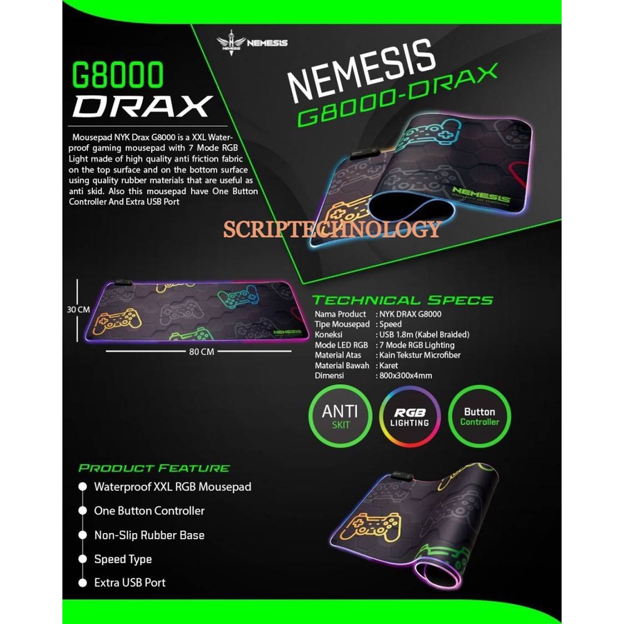 Mousepad Gaming Waterproof NYK DRAX G8000