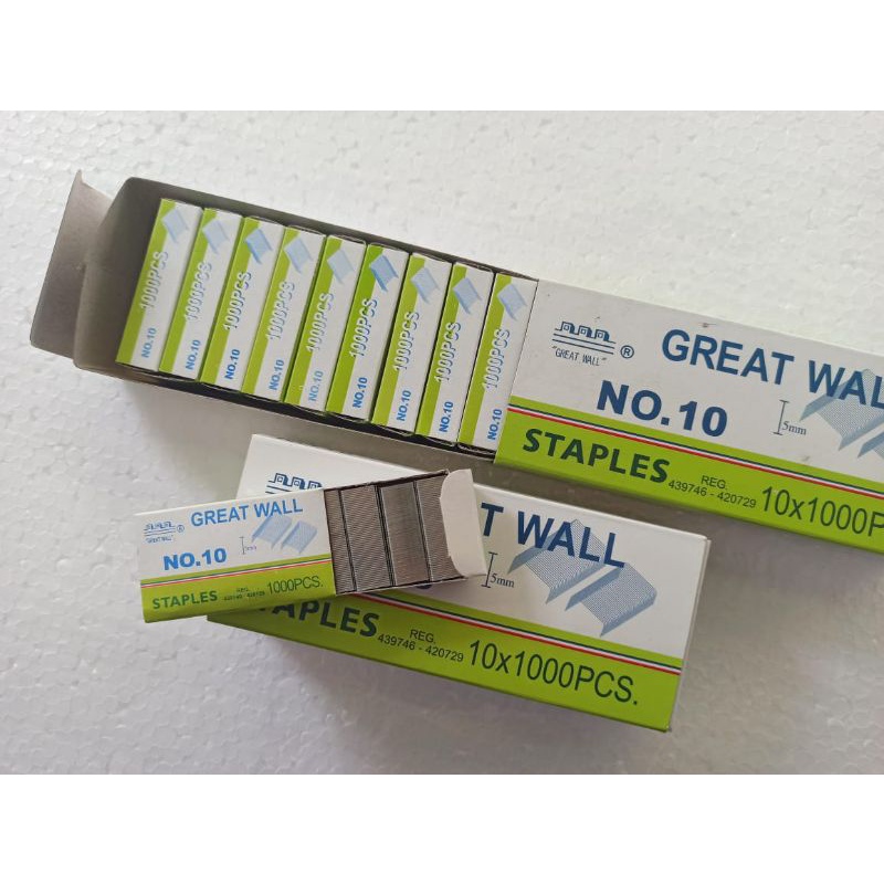 

1 PACK ISI 10 PCS staples merk great wall no. 10