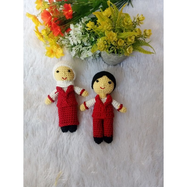 boneka rajut anak sekolah couple