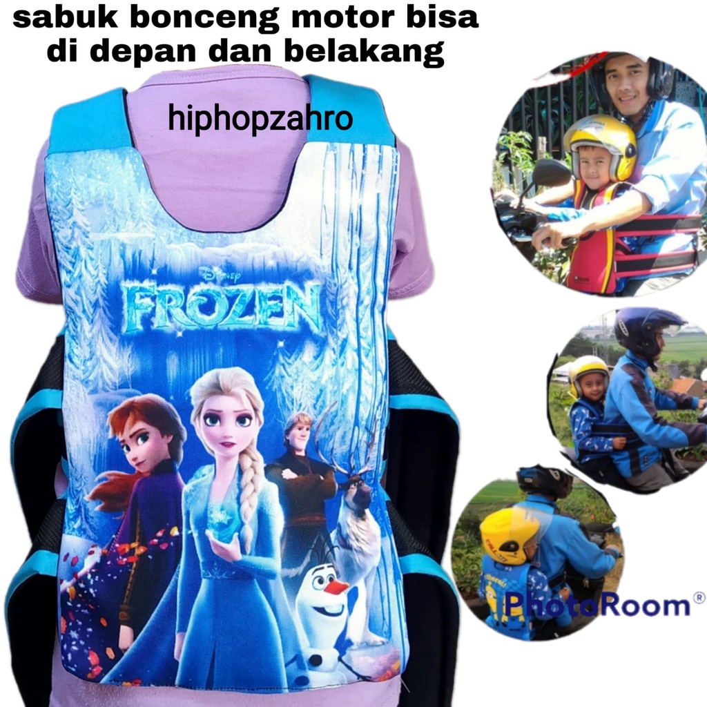 SABUK BONCENG ANAK DEPAN DAN BELAKANG PENGAMAN DI MOTOR Gambar Frozen SABLON Print Digital printing