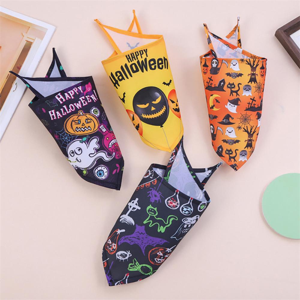 Timekey Syal Bandana Motif Halloween Untuk Aksesoris Hewan Peliharaan G4K2