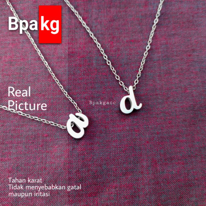 Kalung Titanium Huruf Kecil - Kalung Wanita Anti karat Polos - Kalung Inisial Nama cewek besi putih 