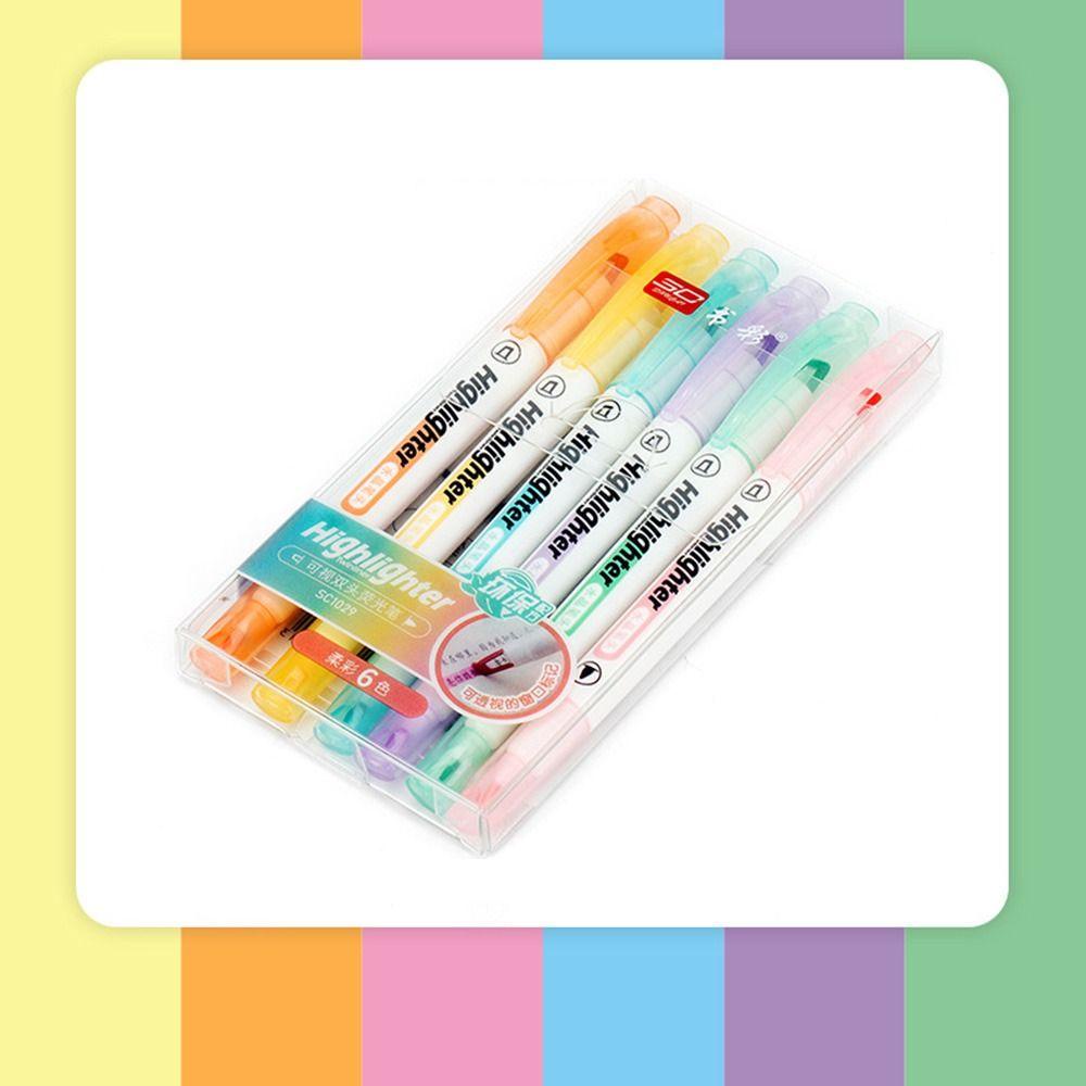 Preva 6PCS/Set Stabilo Pena Set Good-looking Perlengkapan Kantor Sekolah Menggambar Graffiti Kepala Ganda Pena Warna