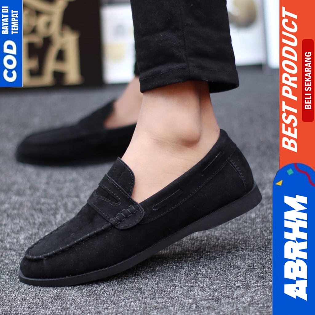 Sepatu Formal Pantofel Kerja Kantor Casual Santai Hitam Pria Abrhm Domin