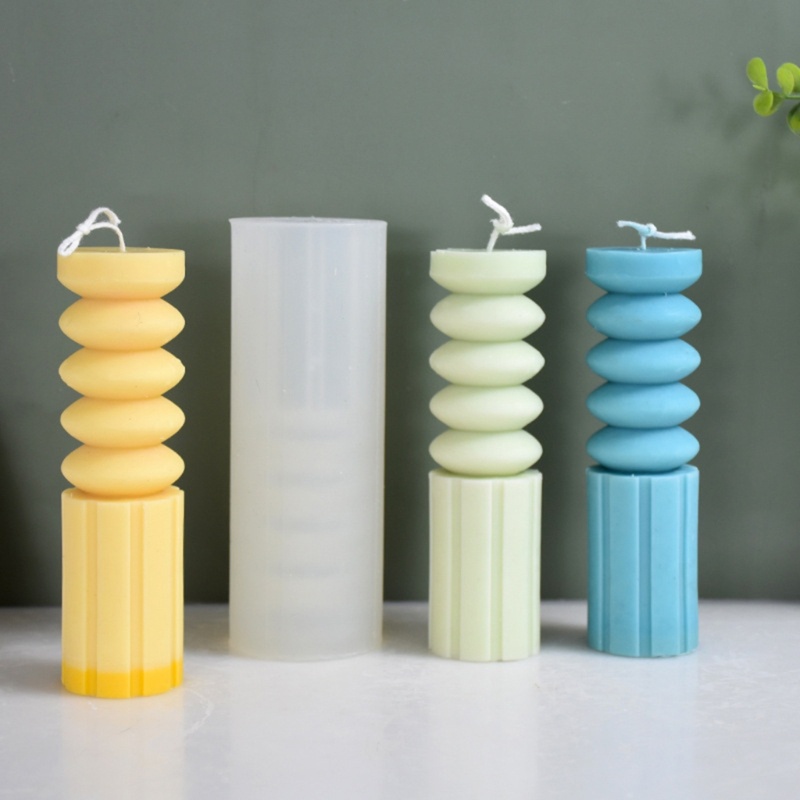 Cetakan Lilin / Sabun Bentuk Silinder Geometris Motif Garis Bahan Silikon