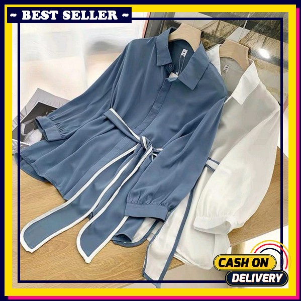 Gratis Ongkir Bisa Cod - Baju Atasan Blouse Lengan Panjang Casual Wanita Hits Korean Ootd Blouse Kem