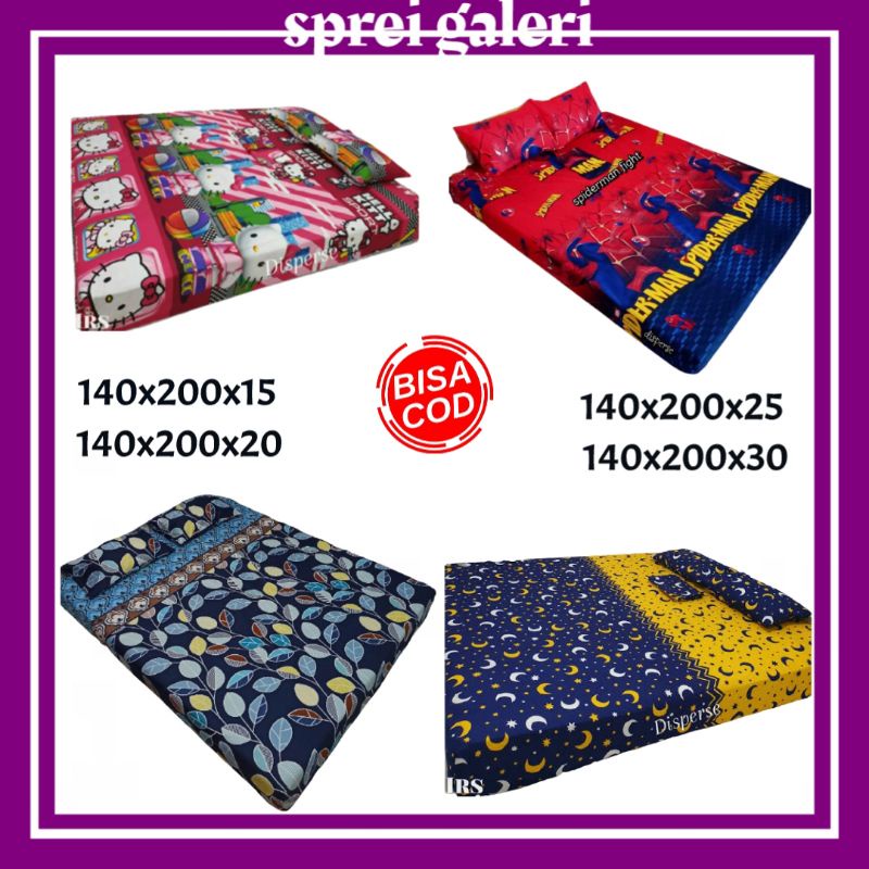 Sprei Resleting 140x200x15 140x200x20 140x200x25 140x200x30 Sarung Kasur Busa Springbed Katun Microt