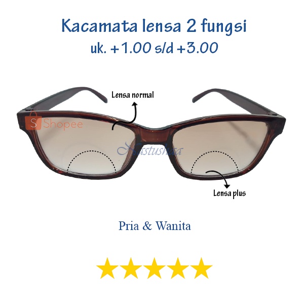 Kacamata Plus Dobel Baca Jalan Frame Plastik Lensa Coklat Gelap Kaca Mata Double Fokus Uk. +1.00 s/d +3.00 Untuk Pria dan Wanita NOCASE