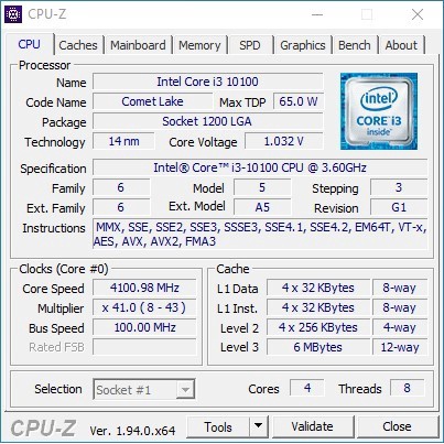 Processor Intel Core i3 10100 tray Socket 1200 Comet Lake