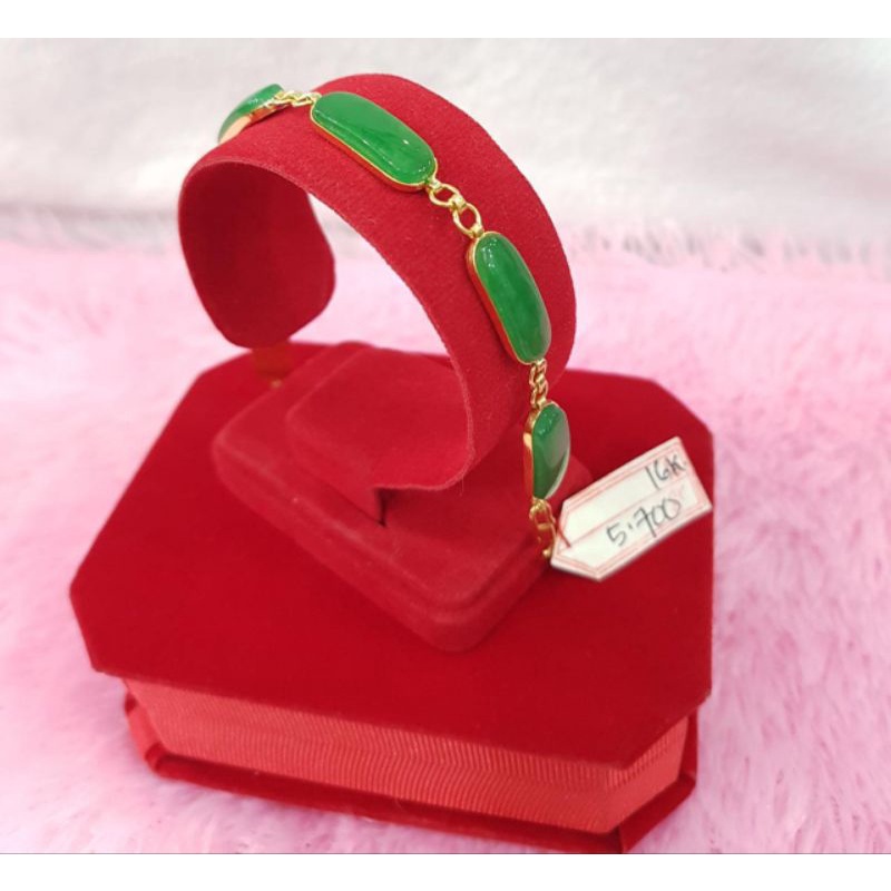 GL1735H102H gelang mata batu giok hijau  plipit emas kuning asli berat 5.700 sama mata 9.150 kadar 7