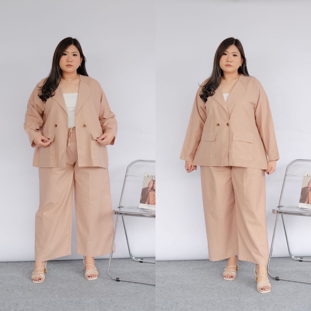 BIGWELL KAREN SET POLOS  SETELAN WANITA BIGSIZE  JUMBO PIYAMA BLAZER LINEN PLUSIZE