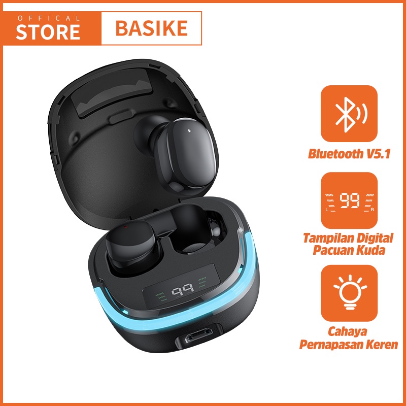BASIKE Headset Bluetooth  Wireless Earphone  5.1 TWS binaural call Noise Cancelling hifi bass With M
