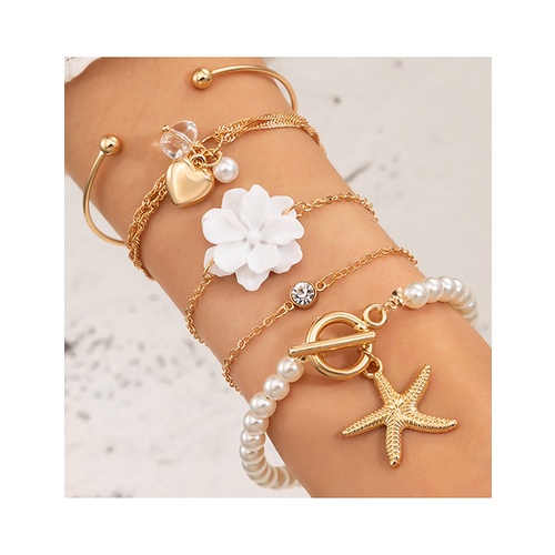 LRC Gelang Tangan Fashion Gold Flower Love Starfish Pearl W77223