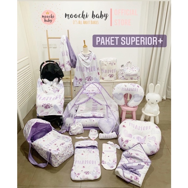 moochi baby Bedcover set selimut bayi Blanket newborn heart lilac
