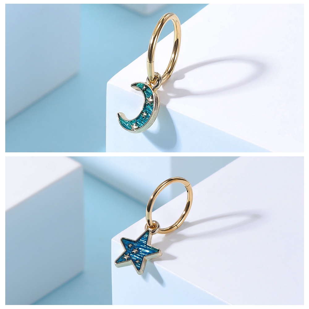 1 PC Anting Tindik Pusar / Hidung Model Lingkaran Menjuntai Aksen Kristal Bahan Stainless Steel
