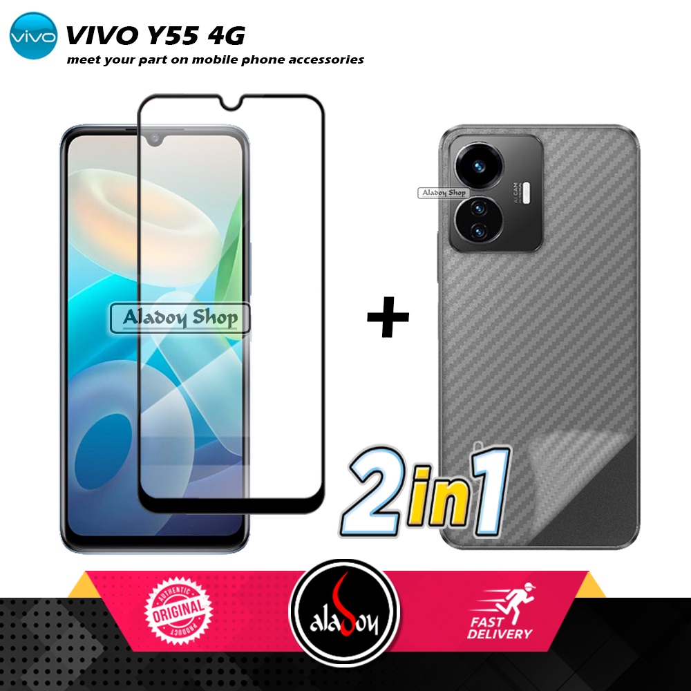 PAKET 2 IN 1 Tempered Glass Layar Vivo Y55 4G+ Skin Carbon Film 3D