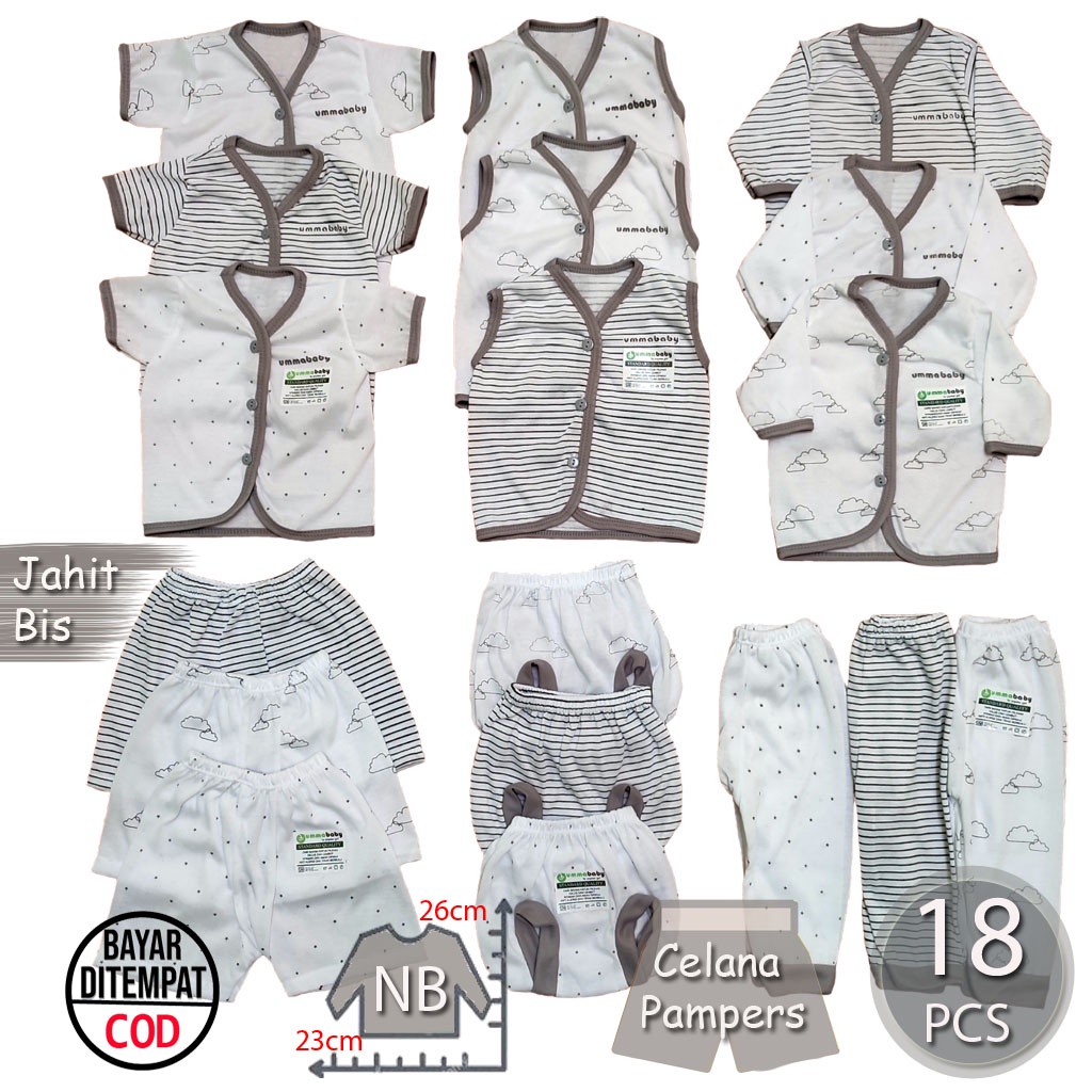 18 Pcs Baju Bayi Celana Bayi Setelan Bayi Baju Bayi Newborn Baju Bayi Baru Lahir Atasan Bayi Baju Bayi Kado Murah Baju Bayi Lucu Baju Bayi Seri Abu Ekonomis Gift Set Grey Monochrome