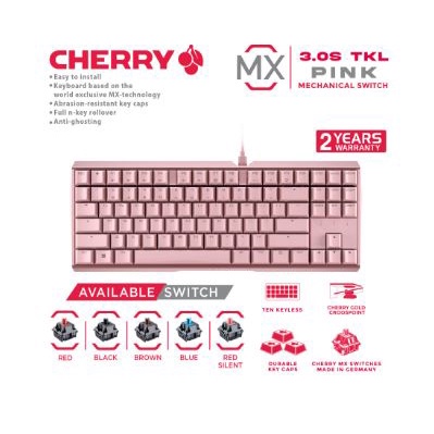 Keyboard gaming mechanical cherry wired usb type-c tkl 88 keys pink mx 3.0s mx3.0s 3.0 s nbl