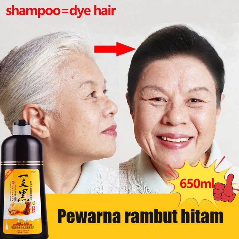 Pewarna rambut Warna rambut Sampo penghitam rambut uban 650ML hair treatment Tiga efek dalam satu Natural black Sampo uban All Natural And Organic Ingredients No Irritable Odor