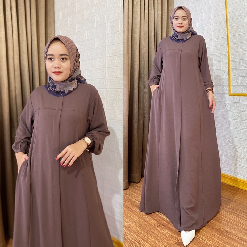 Dress Maryam, Bahan Crinkle airflow premium, LD 110 PB 140