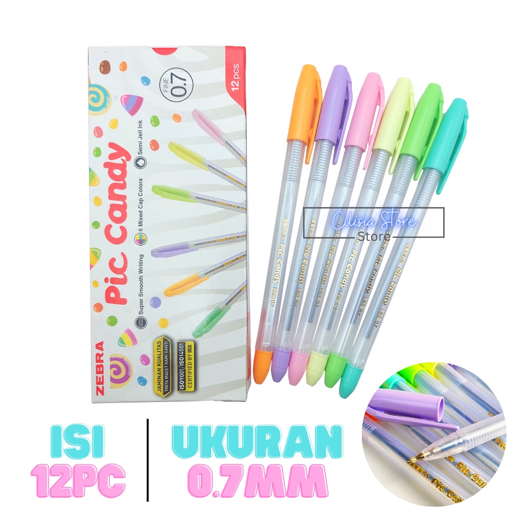 Pulpen Zebra Pic Candy Fine 0.7mm / Zebra Pic Candy Semi Gel / Pena