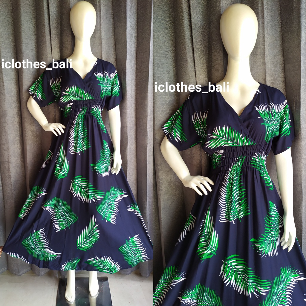 GROSIR DRESS MOZA LENGAN MOTIF DAUN ML024