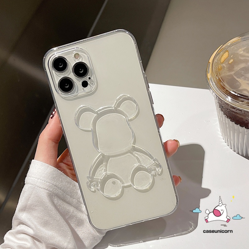 Soft Case TPU Transparan Motif Kartun Beruang 3D Untuk iPhone 11 12 13 14 Pro MAX XR 6 6s 7 8 14 Plus X XS MAX SE 2020