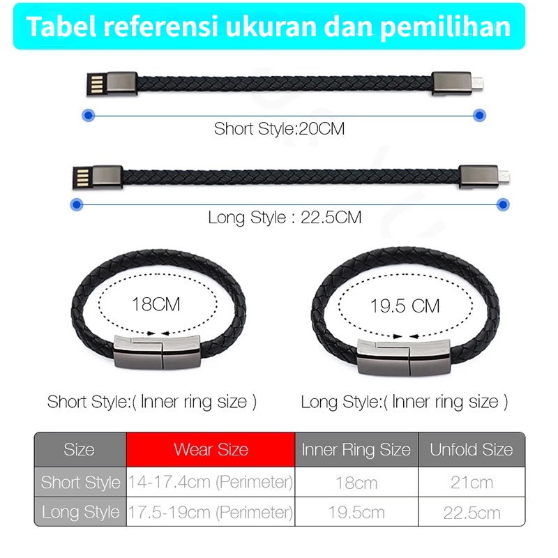 Gelang Kabel Pengisian USB Gelang Kabel Transmisi Sinkronisasi Data Untuk Android iOS