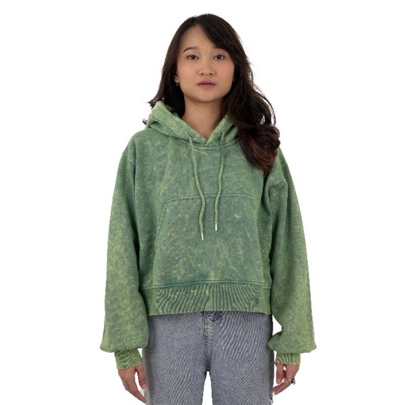 HOODIE CROP OVERSIZE GREEN WASHING PREMIUM