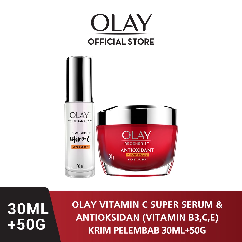 Olay Antioxidant Moisturizer 50gr Skin Barrier Cream Anti Aging + Niacinamide+Vit Serum 30ml Essence Pencerah Skin Care