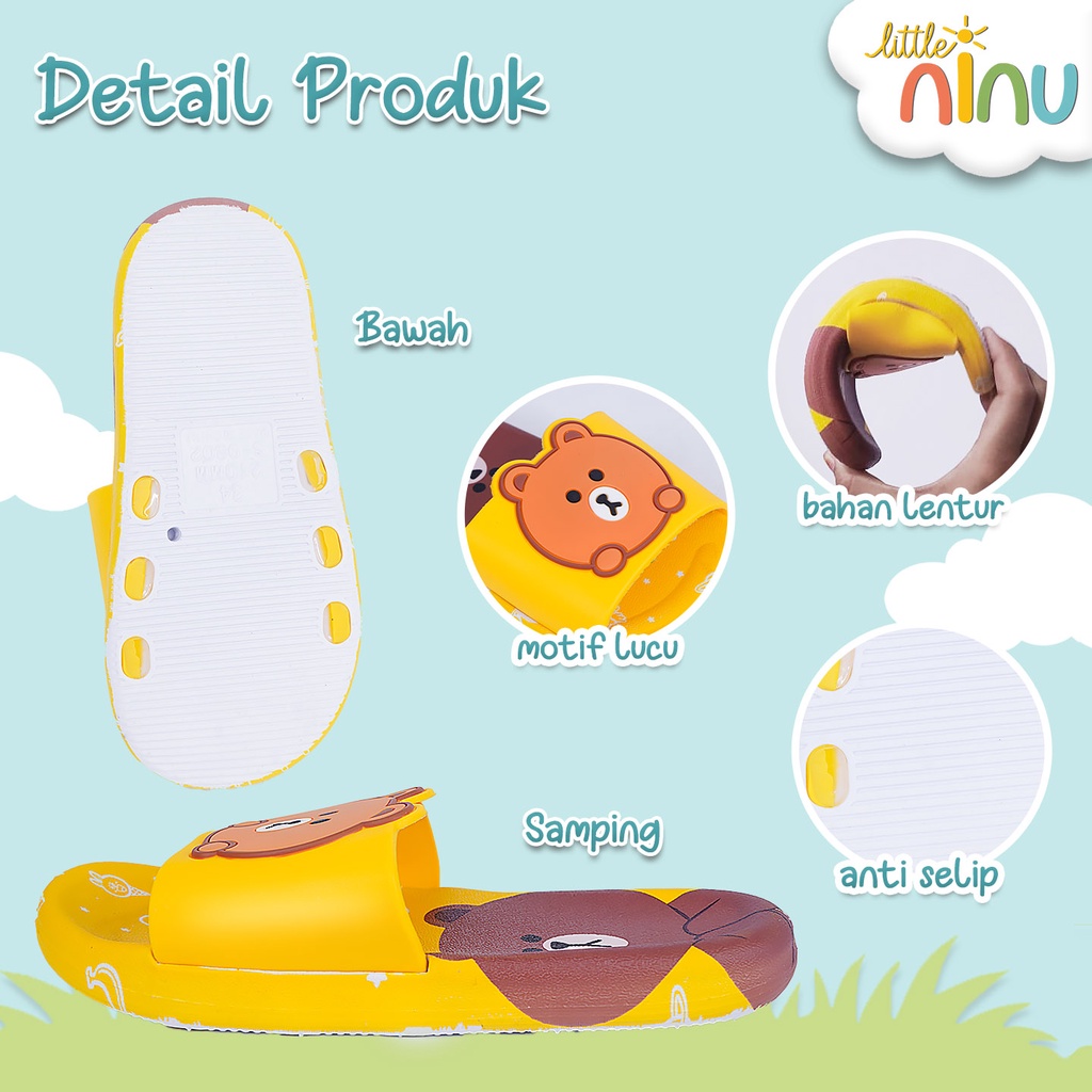 LITLLE NINU Sandal Jelly Anak Slip On Slipper Karakter Bear