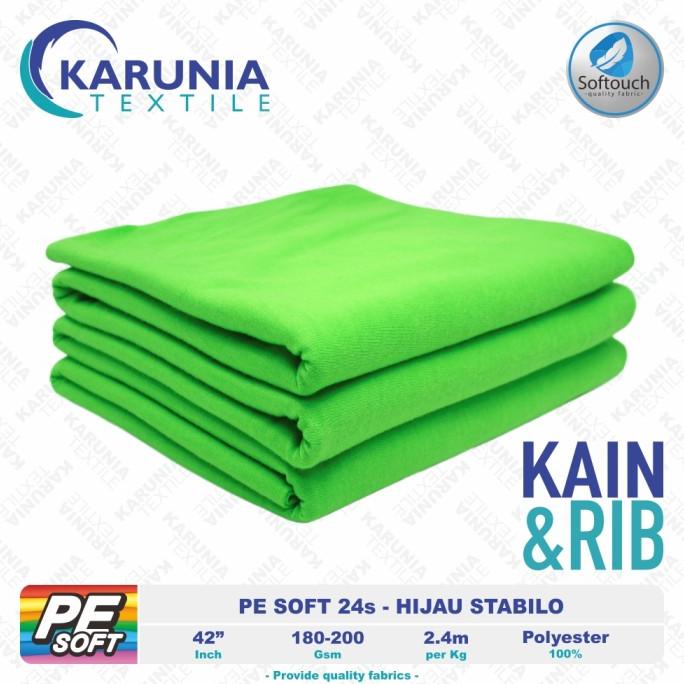 PE Soft 24s | Hijau Stabilo | Kain Kaos + Rib | Karunia Textile