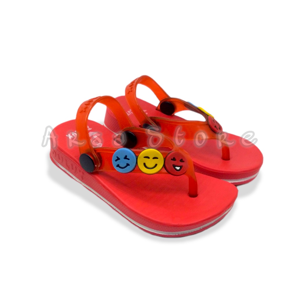 Sandal Jepit Anak Bayi Perempuan Tali Belakang / Sendal Jepit Anak Cewek Umur 1 2 3 4 Tahun Motif Emotic Smile