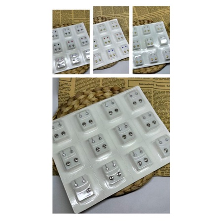 Anting tindik/Anting tembak unik warna &amp; polos harga/card isi 12set