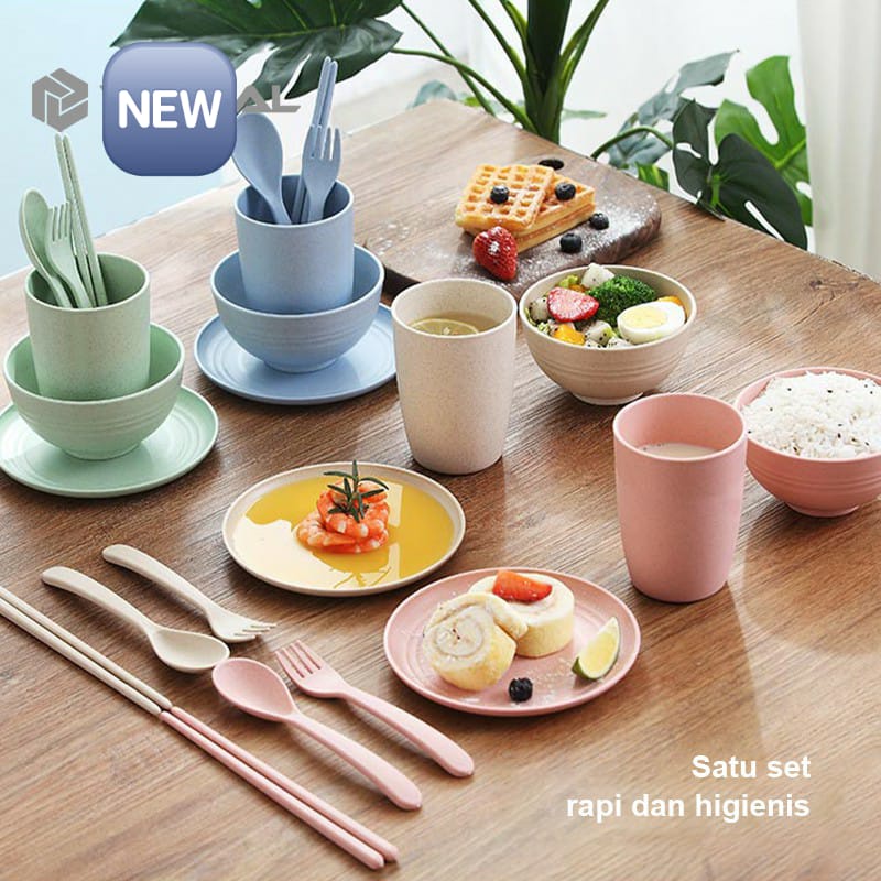 Peralatan Makan Set 7inset Mangkuk / Piring / Sendok Peralatan Piring Makan Keluarga 012
