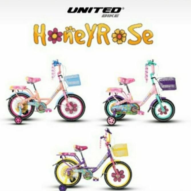 Sepeda Anak Cewek United Honeyrose 12 16 18 Inch Keranjang Boncengan