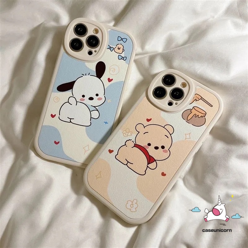 IPHONE Casing Handphone Couple Cocok Untuk Iphone11 12 14 13 Pro MAX 7plus XR 6 6s 78 Plus X XS MAX SE 2020motif Kartun Lucu Pochacco Winnie the Pooh Soft Back Cover