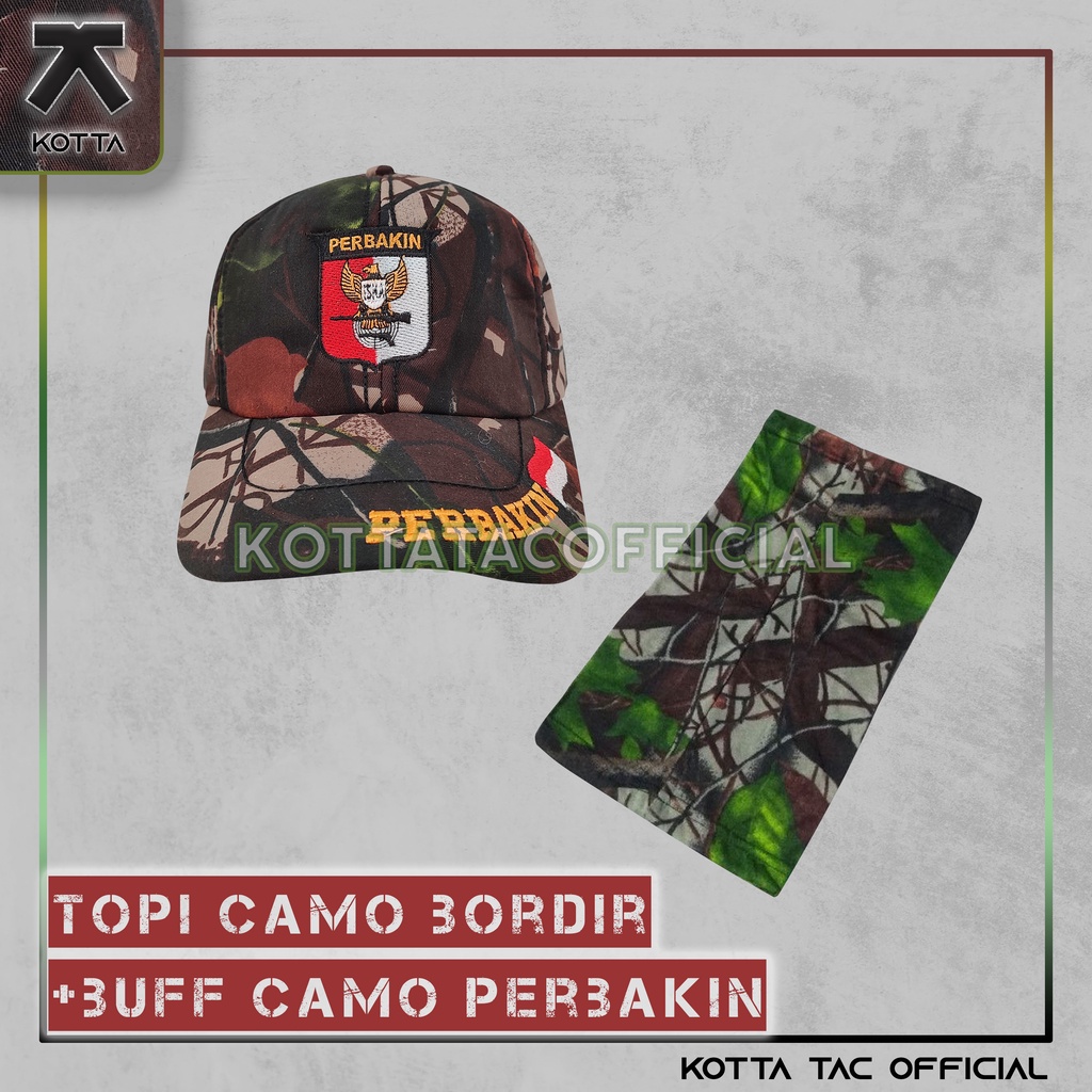 TOPI CAMO BORDIR DAN BUFF PERBAKIN - TOPI CAMO LOGO PERBAKIN - TOPI BERBURU - TOPI TACTICAL CAMO