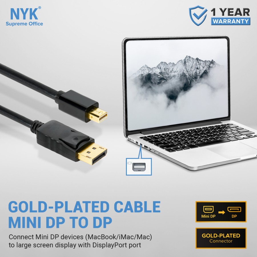 NYK Kabel Mini Display Port to Display Port Gold Plate 4K