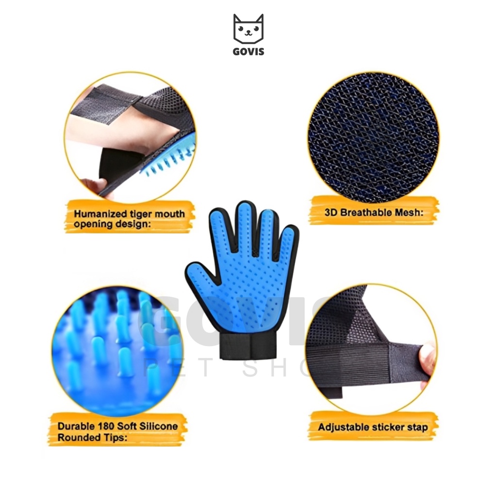 Sarung Tangan Sikat Grooming True Touch Silicone Pet Glove Sisir Bulu Kucing Pet Brush