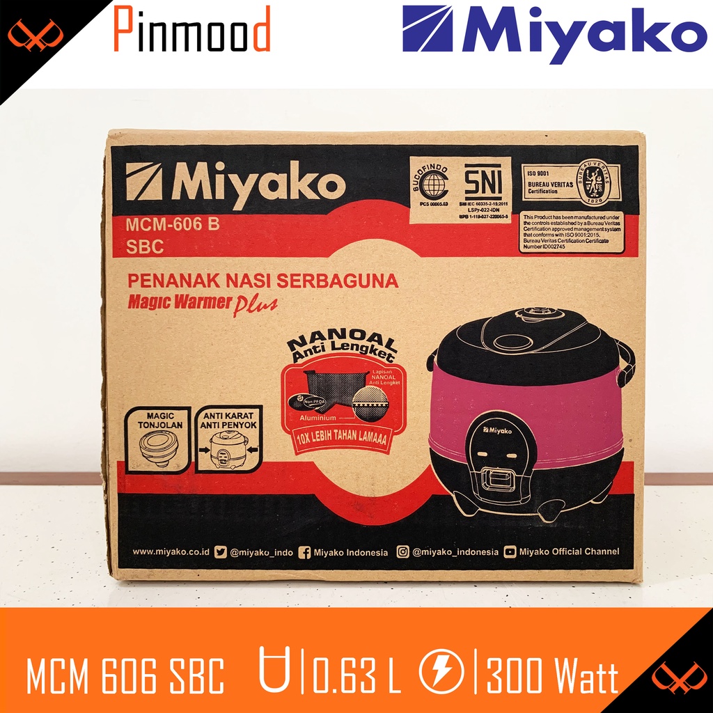 MIYAKO MAGIC COM // RICE COOKER MCM-606 B SBC [ 0.63 LITER ] PENANAK NASI ANTI PENYOT LAPISAN NANOAL MINI KECIL