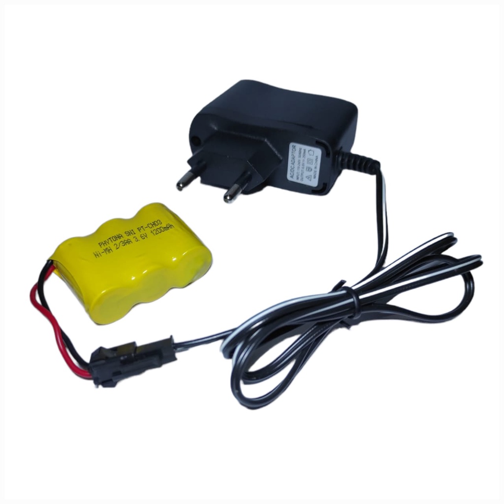 Charger RC + Baterai Remot Control 3x 2/3 AA Soket Hitam 3.6V-1200mAh