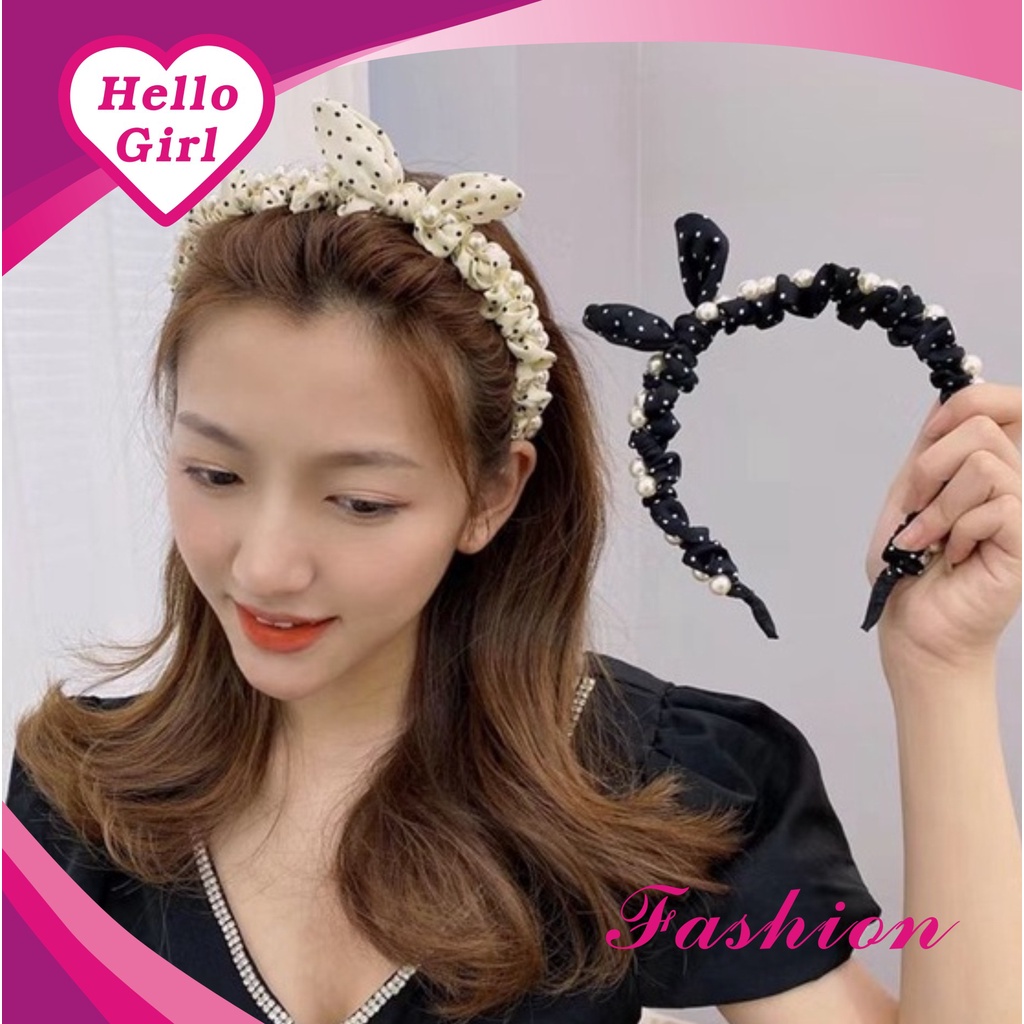(Hello Girl)B30 Bando Wanita Bandana Mutiara Pita Gaya Korea Import