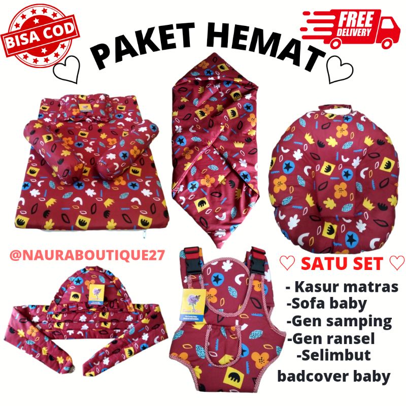 Kasur matras sett / sofa baby / selimbut baby/ gendongan samping/ gendingan depan ransel/ kasur sett  5 in 1 - 6 in 1 / paket hemat