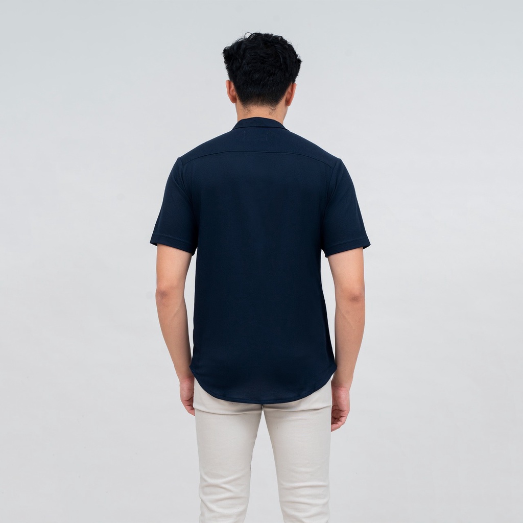 BROGUY Kemeja Pria Lengan Pendek Kerah Sanghai Casual Polos Slimfit Size M - XXL NAVY