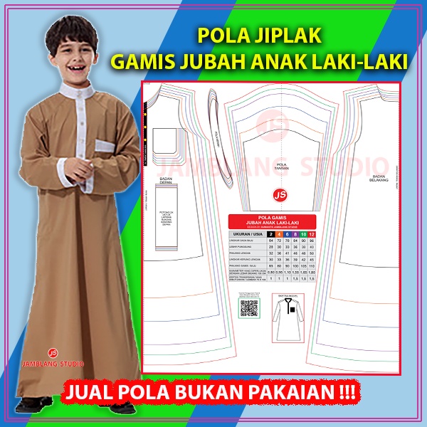 Pola Jiplak Gamis Anak Laki Laki Usia 2 Sampai 12 tahun [ JP 033 ] | Rotsa.Id