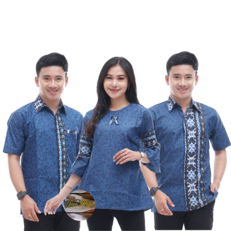 Atasan Batik Couple Motif Mega Mendung Biru M L XL XXL Seragam