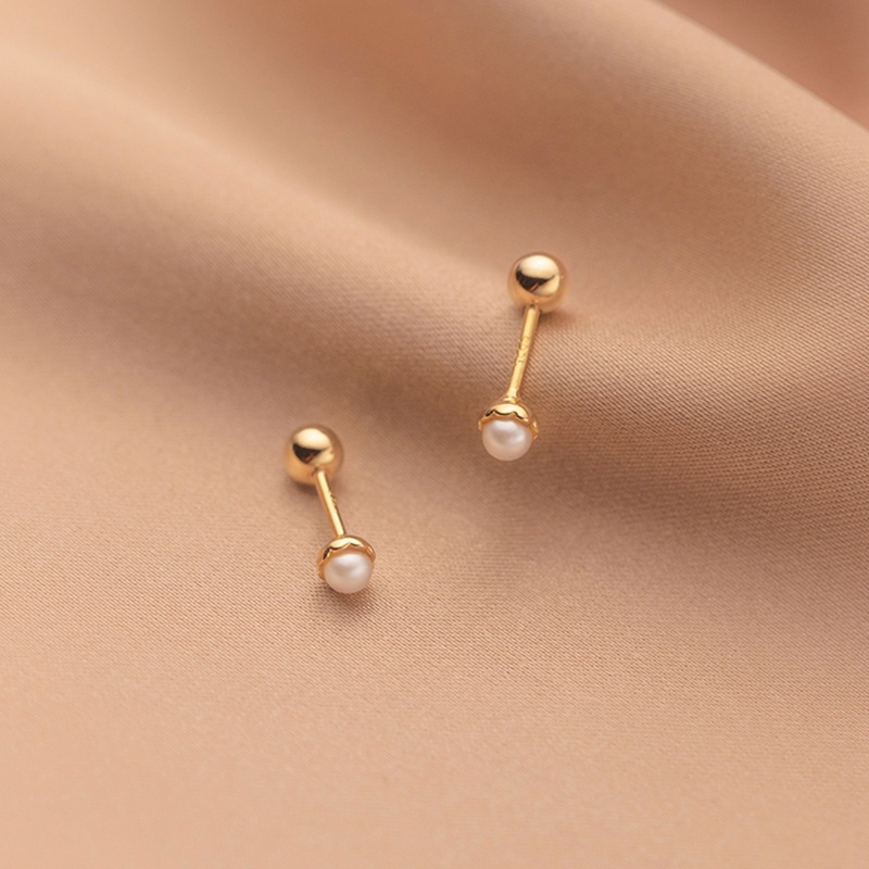 Anting Stud 925 Sterling Silver Bentuk Spiral Aksen Manik-Manik Gaya Korea Untuk Wanita